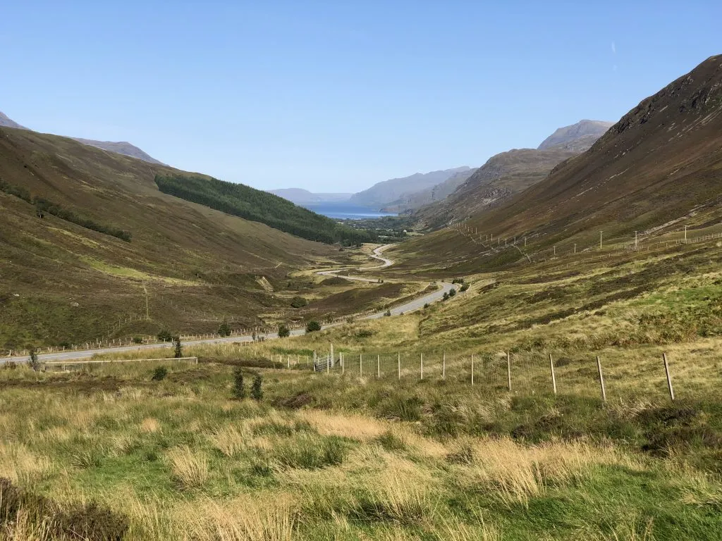View of the road through Glen Docherty towards Loch Maree